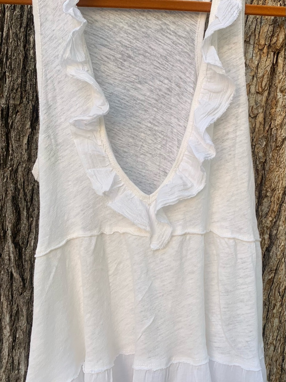 Free People White Ruffle V-Neck Tank